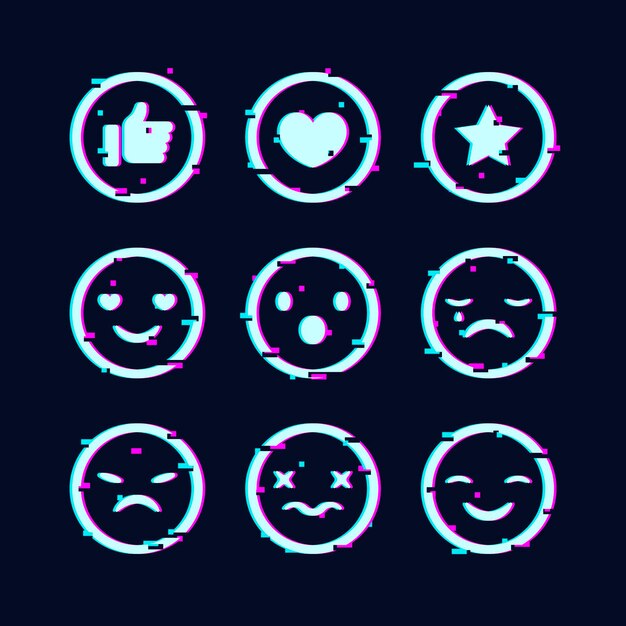 Creative glitch emojis collection