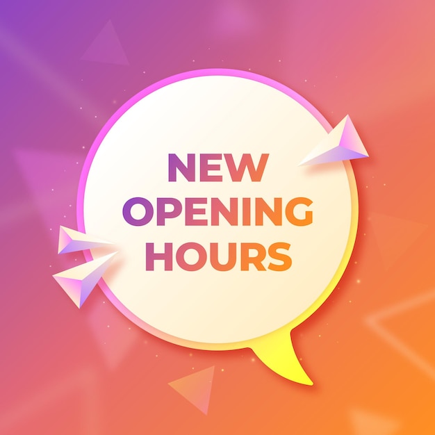 Free vector creative gradient new opening hours sign