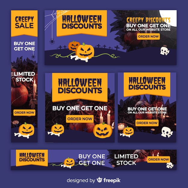 Free vector creative halloween web sale banner collection