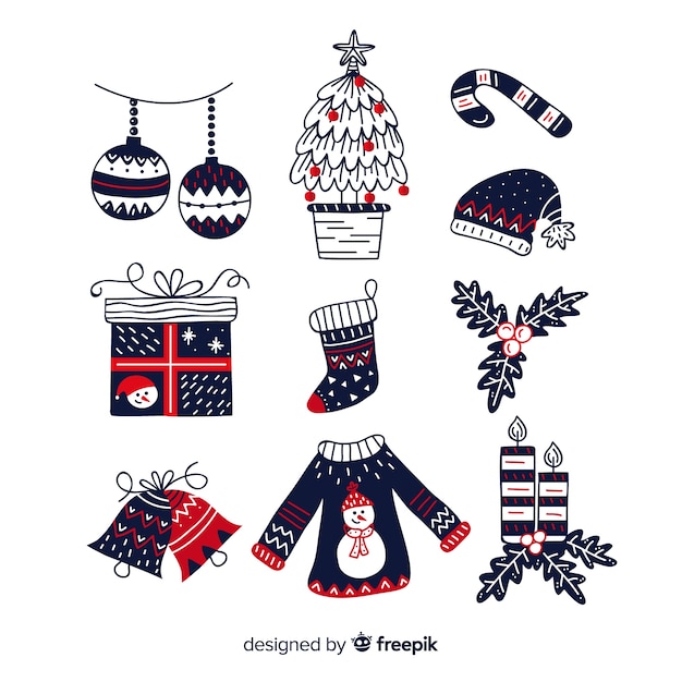 Creative hand drawn christmas elements collection