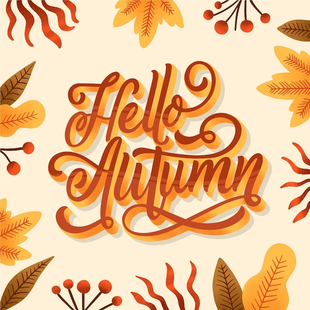 Free Vector creative hello autumn lettering with drawn leaves