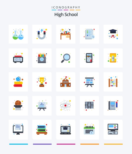 Free Vector creative high school 25 flat icon pack such as degree study timetable books study time study table