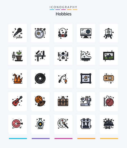 Free vector creative hobbies 25 line filled icon pack such as hobbies screen hobbies news hobbies