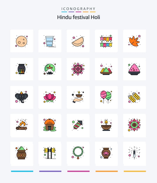 Creative Holi 25 Line FIlled icon pack Such As music nature matrhri marijuana party