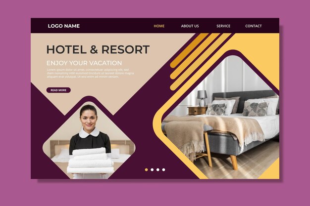 Creative hotel landing page template with photo