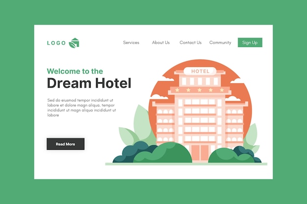 Free Vector creative hotel landing page with illustration