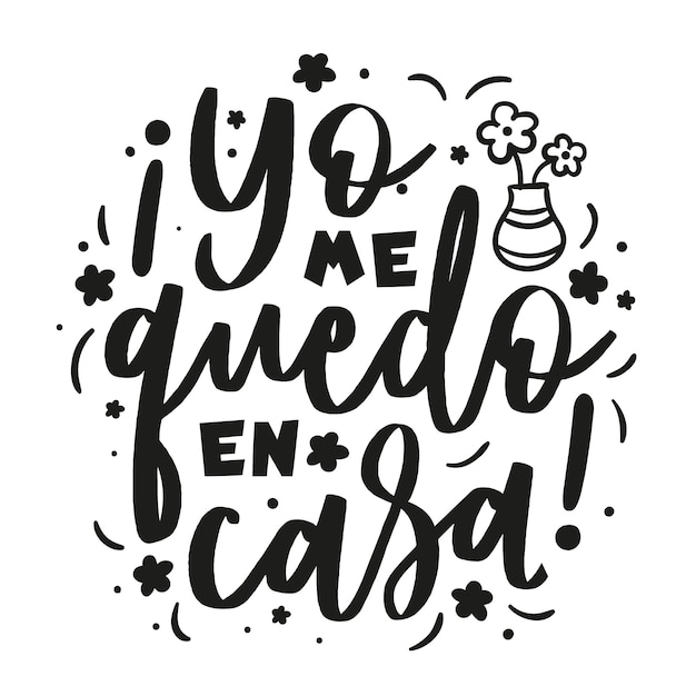 Free vector creative i stay at home lettering in spanish