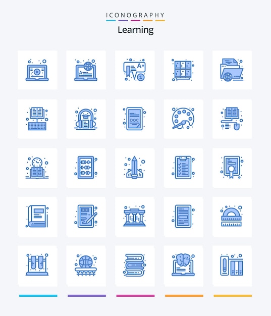 Free Vector creative learning 25 blue icon pack such as elearning open education locker learn