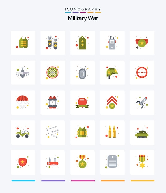 Free Vector creative military war 25 flat icon pack such as badge walkie army talkie communication