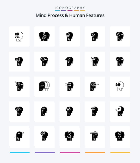 Free Vector creative mind process and human features 25 glyph solid black icon pack such as brain head business brian think