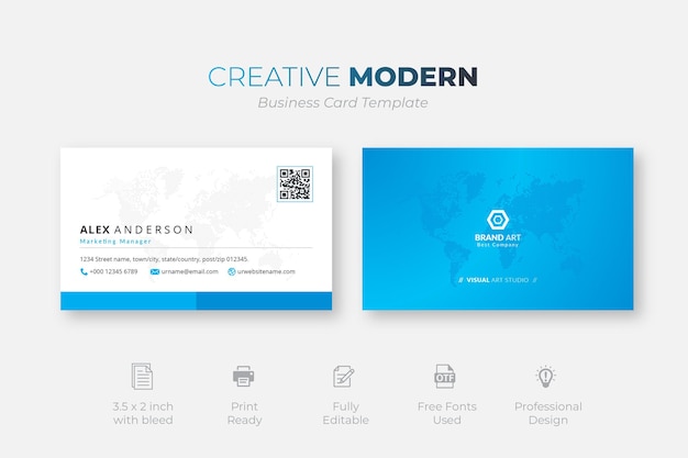 Creative Modern Business Card Template with blue details