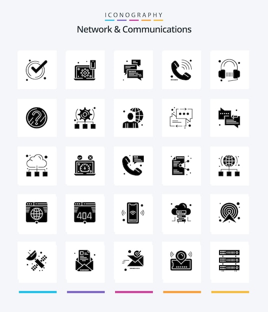 Creative Network And Communications 25 Glyph Solid Black icon pack Such As signal support cogwheel call support