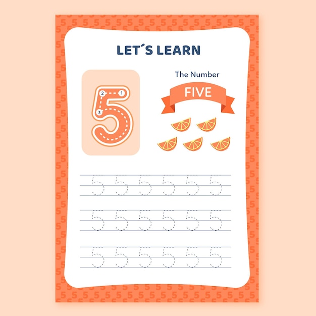 Free Vector creative number five worksheet with orange slices