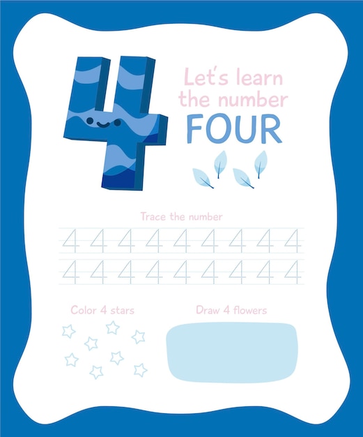 Free Vector creative number four worksheet