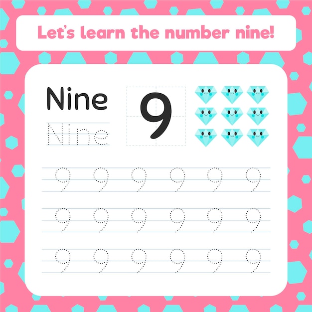 Creative number nine worksheet with circles