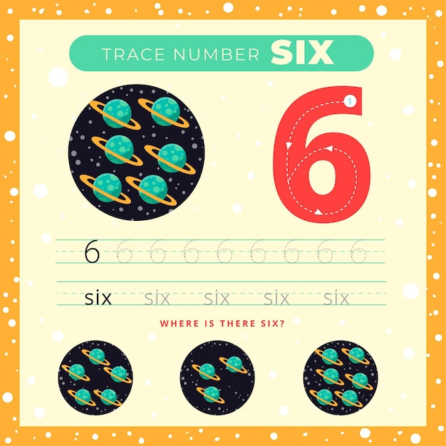 Free Vector creative number six worksheet