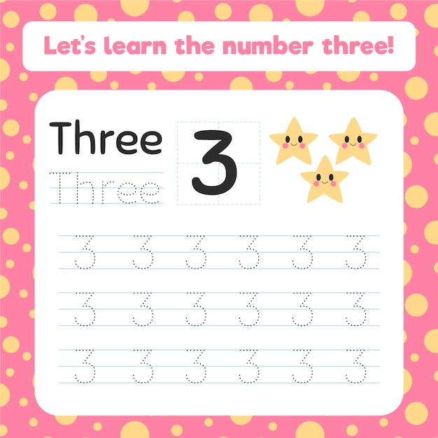 Creative number three worksheet with stars