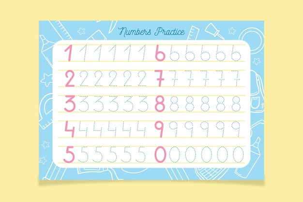 Free Vector creative number tracing template