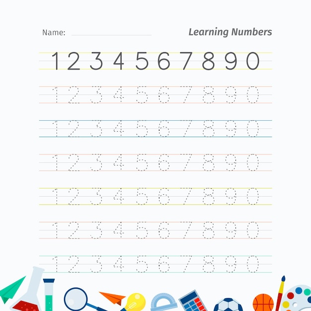 Free Vector creative number tracing worksheet