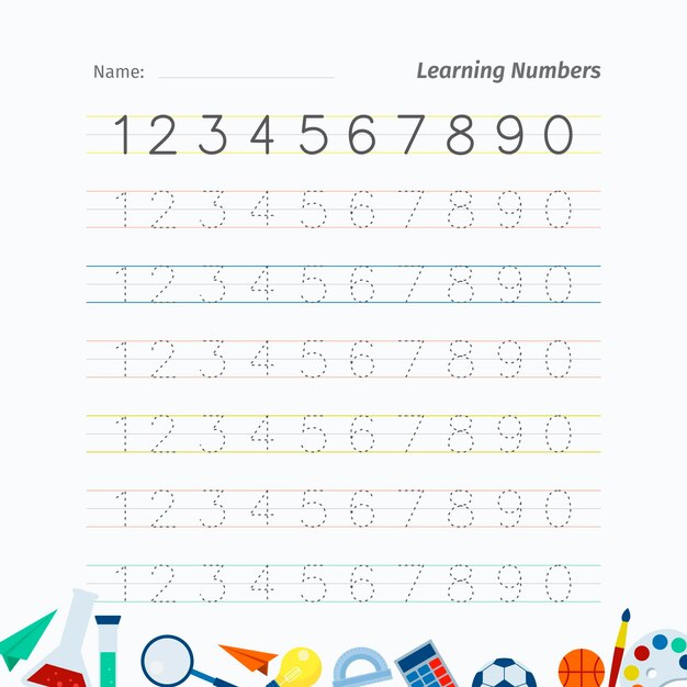 Creative number tracing worksheet