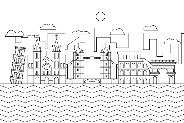 Free Vector creative outline landmarks skyline