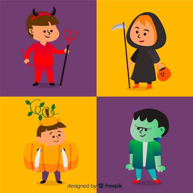 Creative pack of halloween kids characters