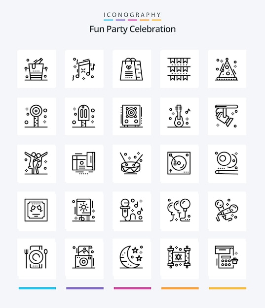 Creative Party 25 OutLine icon pack Such As holiday cone gift party buntings