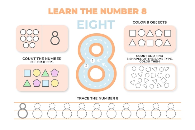 Free Vector creative pastel number eight worksheet