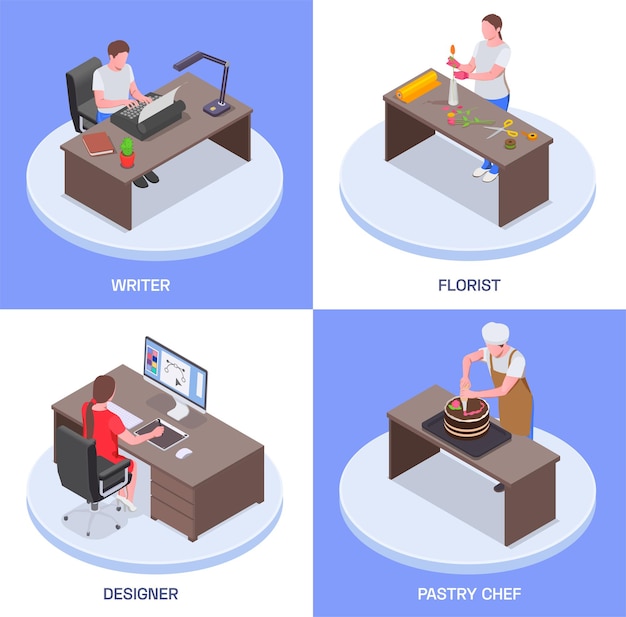 Creative people and professional artist isometric illustration