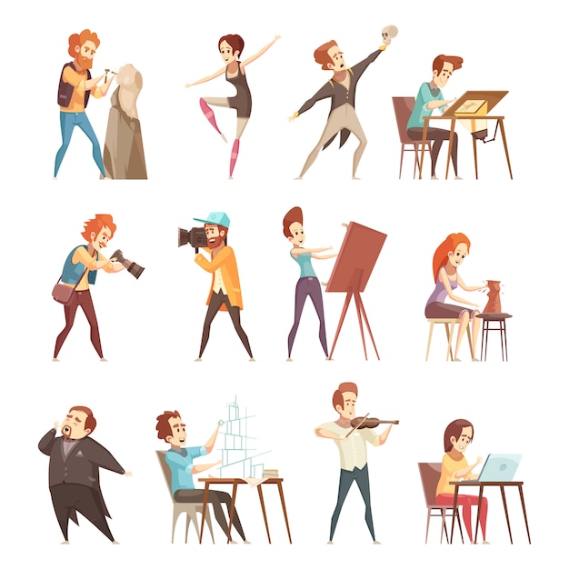 Free Vector creative professions cartoon icons set 