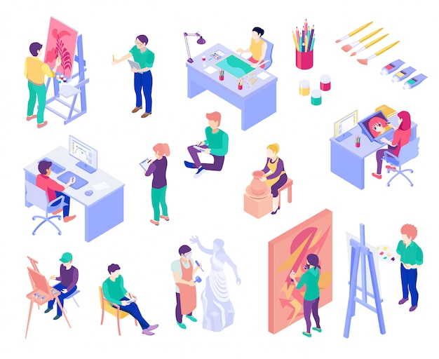 Free vector creative professions isometric people set