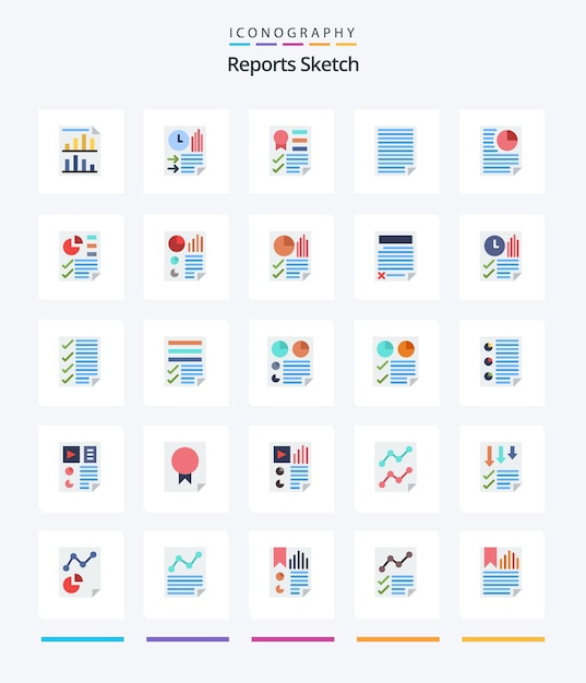 Free Vector creative reports sketch 25 flat icon pack such as page data report report page