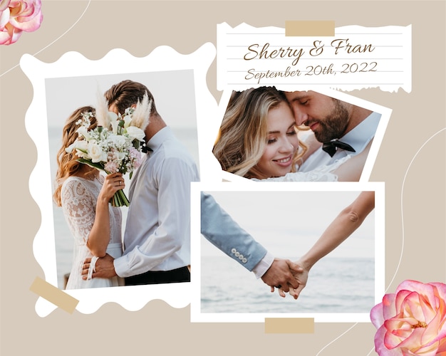 Free Vector creative s&f wedding photo collage