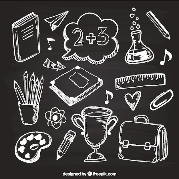 Creative school elements in blackboard style