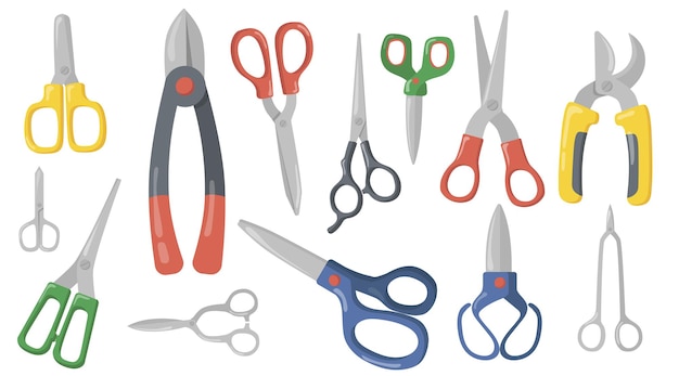 Creative scissors, shears and secateurs flat item set.