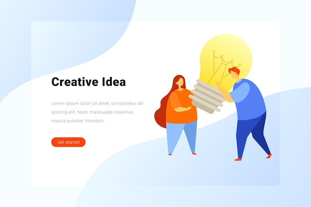 Creative Team Idea Solution Innovation concept Man and woman holding lamp in hands