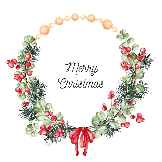 Creative watercolor christmas wreath with greeting