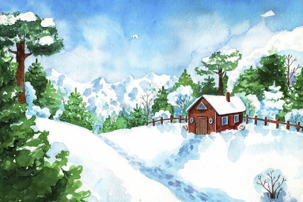 Free Vector creative winter landscape in watercolor