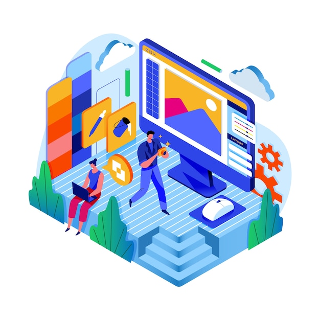 Creativity and development isometric concept