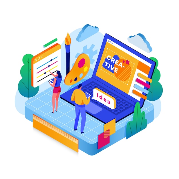 Creativity in online websites isometric concept