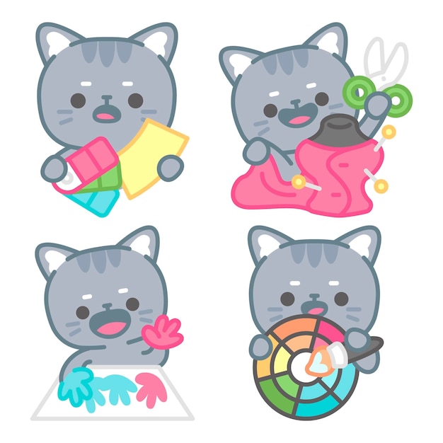 Free Vector creativity stickers collection with tomomi the cat