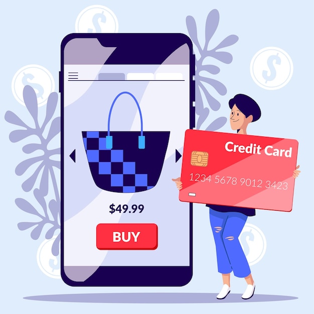 Free Vector credit card concept with smartphone