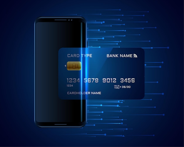 Credit card going inside mobile digital transaction concept