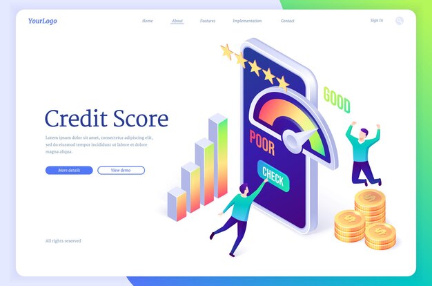 Credit score banner mobile application with rating scale from poor to good rate