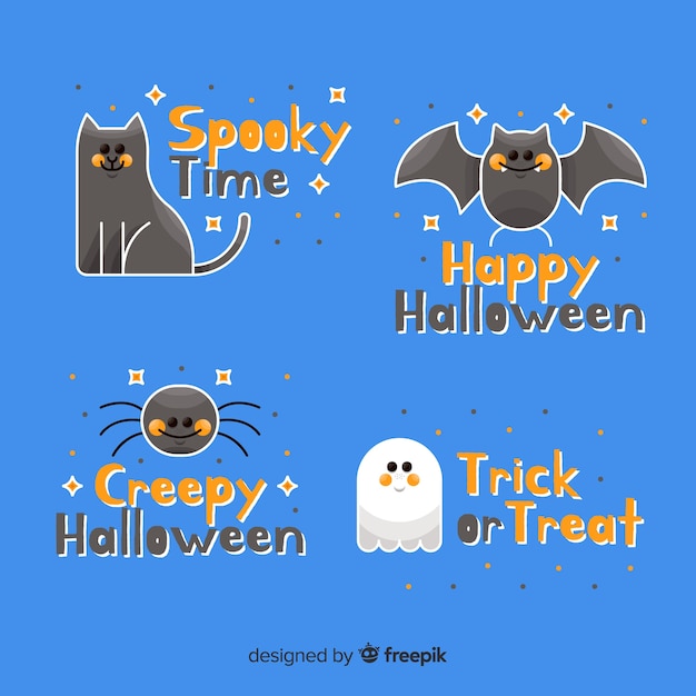 Free vector creepy animals and ghost label and badge collection