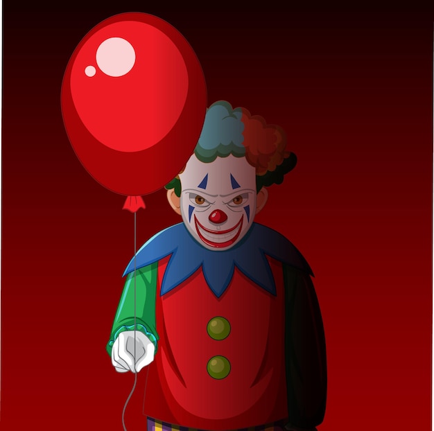 Free Vector creepy clown holding balloon on red background