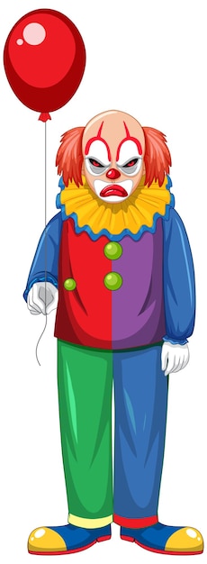 Free Vector creepy clown holding balloon on white background