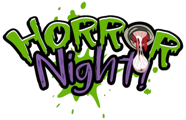 Creepy eye on word Horror Night logo