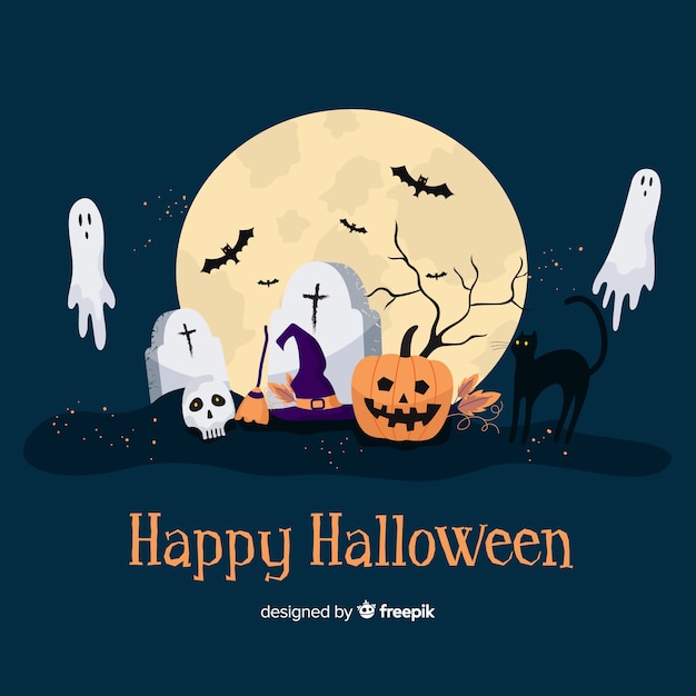 Creepy halloween background in flat design