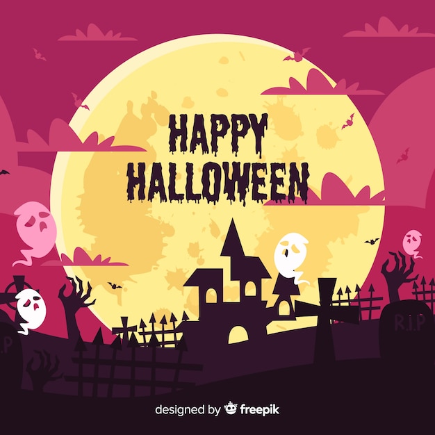 Creepy halloween background with flat design